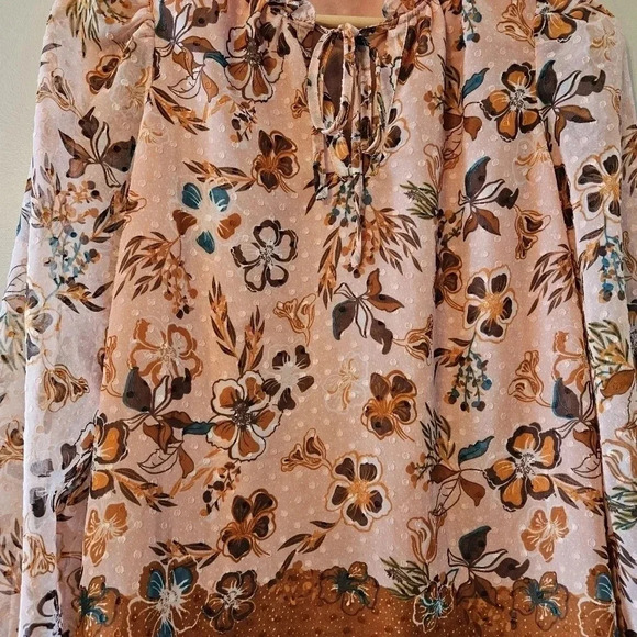 Joie Peach Floral Bohemian Peasant Chiffon Swiss Dot  Ruffle Top Tie Blouse XS. - Picture 8 of 16